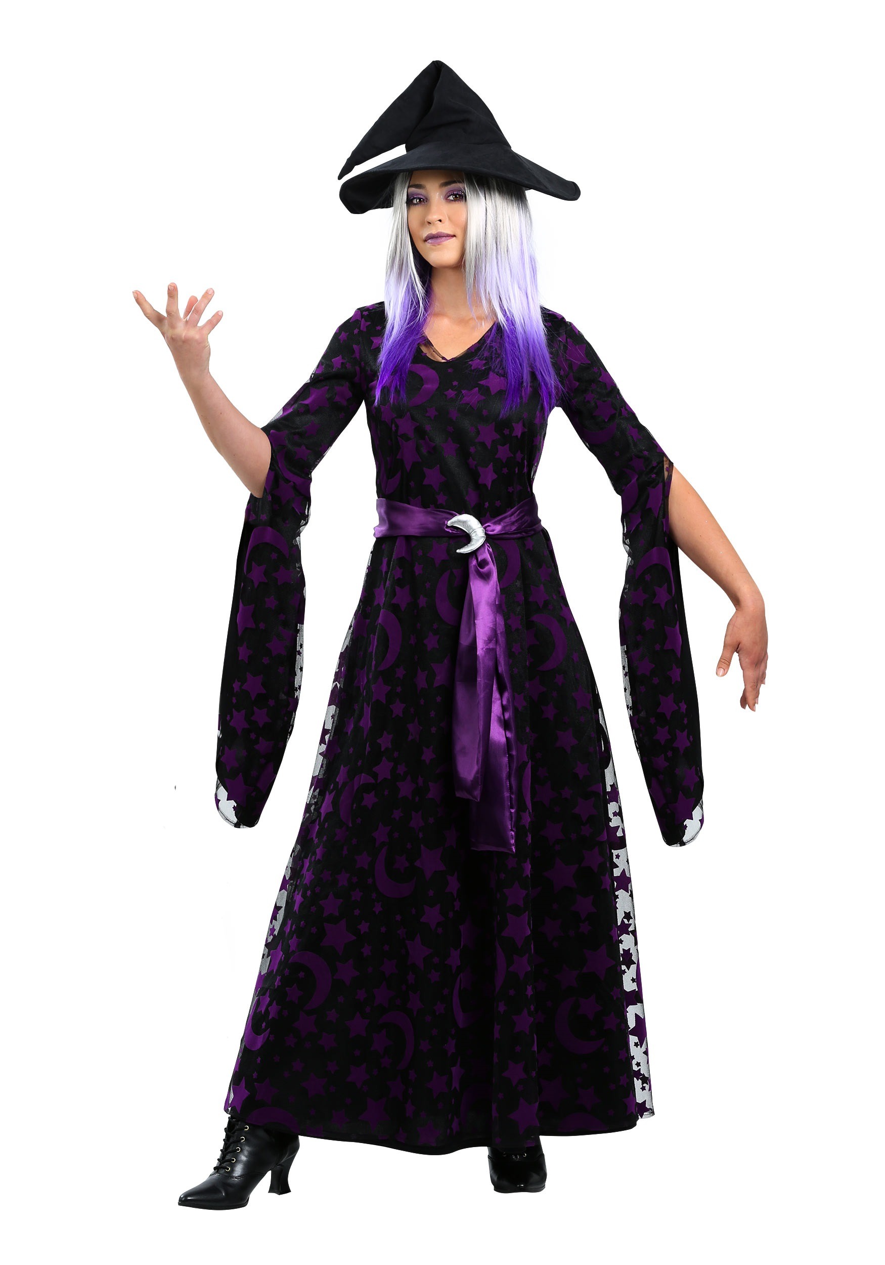Photos - Fancy Dress MOON FUN Costumes Purple  Witch Costume for Women Black/Purple 