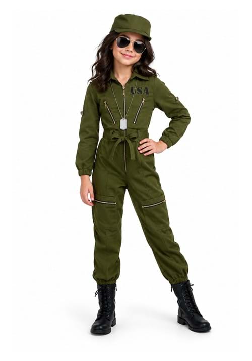 Girls Army Flightsuit Costume New Main
