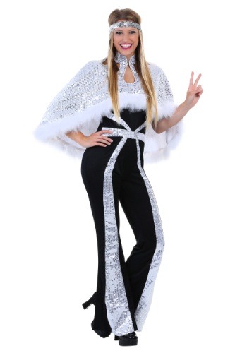 Plus Size Women's Dazzling Silver Disco Costume