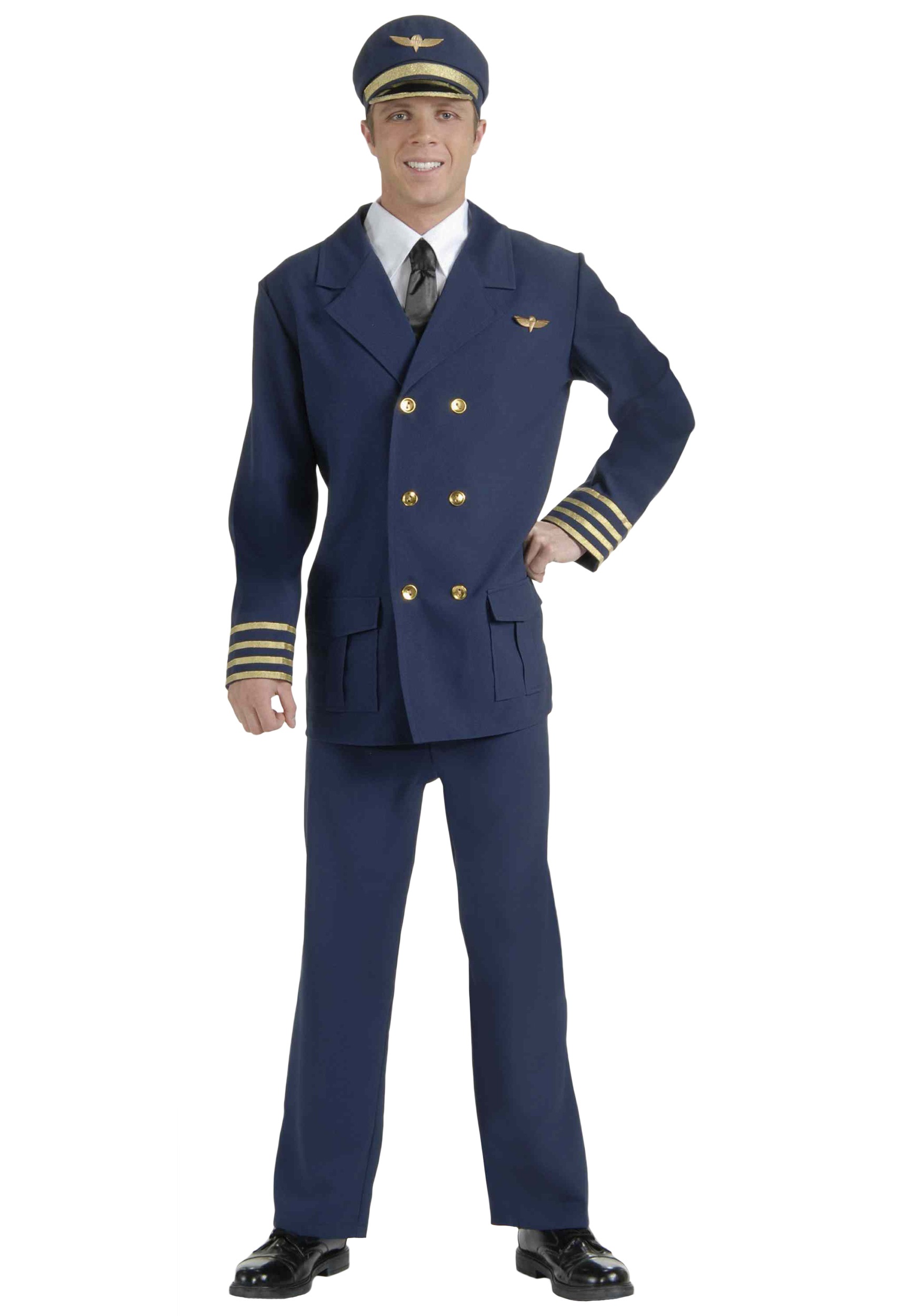 Adult Mens Pilot 60s Airline Captain Uniform Aviator Fancy Dress Costume M-XXL 