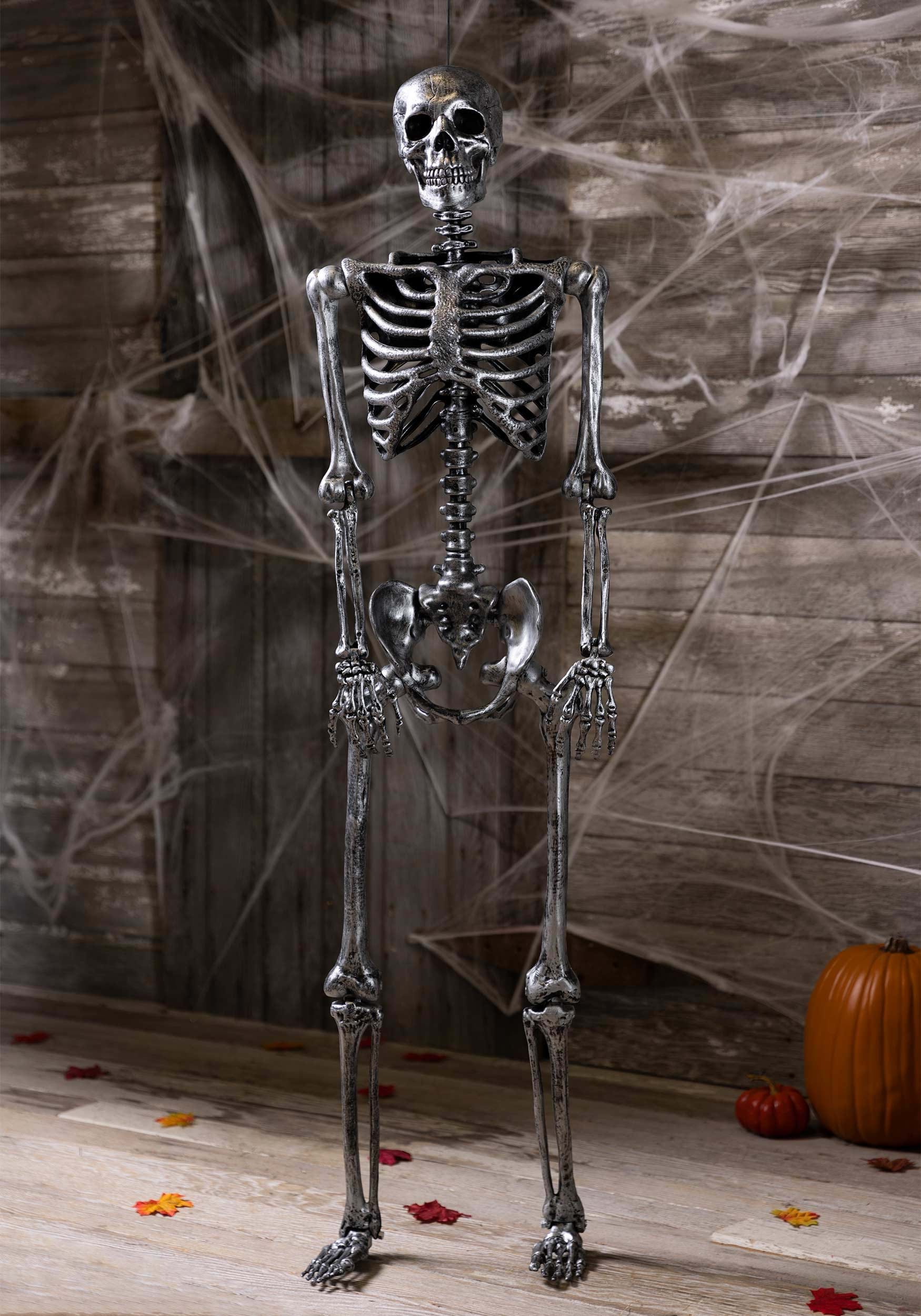 Life Size Dark Grey / Silver Skeleton Halloween Prop