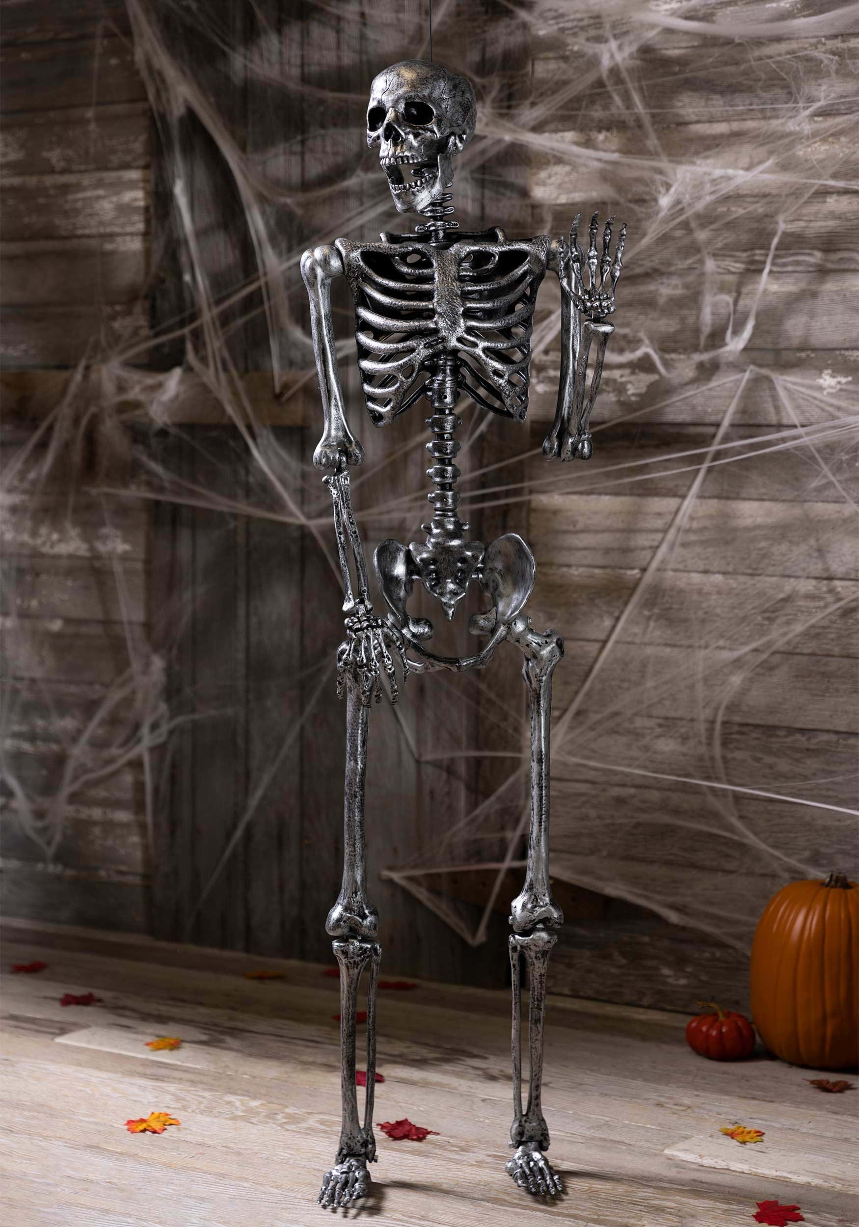 Life Size Dark Grey / Silver Skeleton Halloween Prop