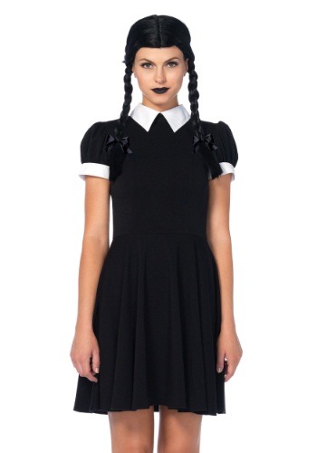 Wednesday Addams Costume for Adult Women Kids Girls Long Sleeve Peter Pan  Collar Black Dress Halloween Night Costume