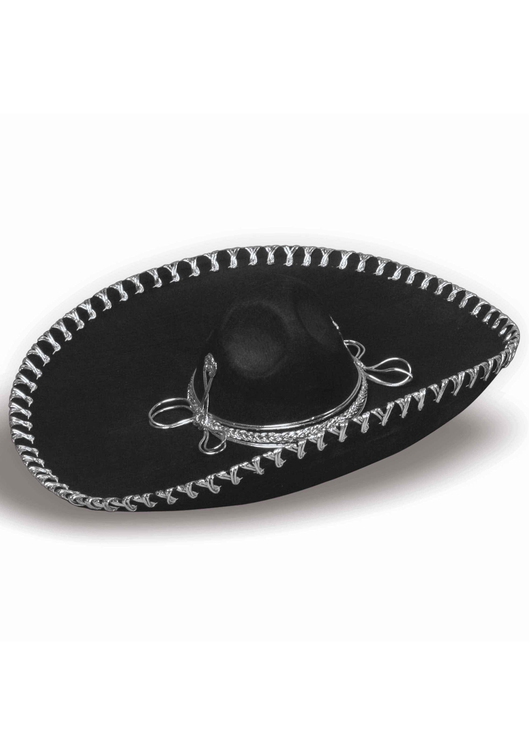 JUMBO LARGE BLACK MEXICAN MARIACHI SOMBRERO HALLOWEEN DAY OF THE DEAD HAT 