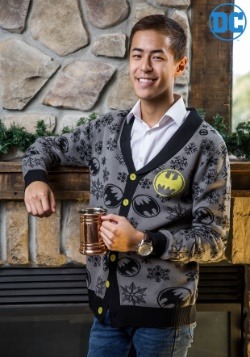 Men's Snowflake Batman Black Cardigan