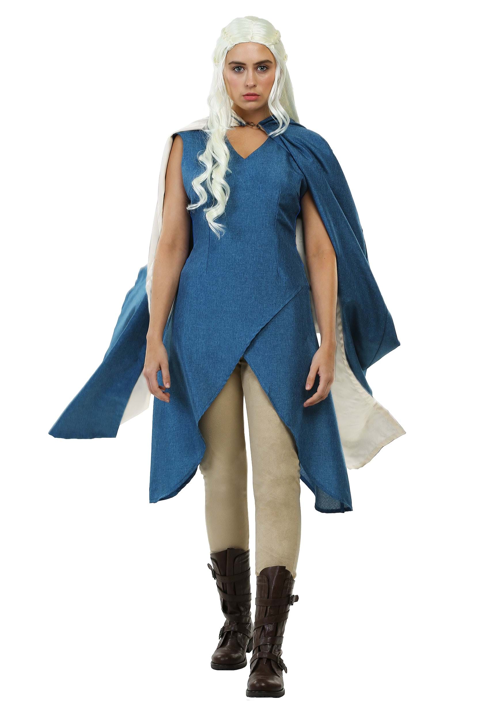 B-zhenyo Daenerys Targaryen Costume Game Queen Wig Cosplay Halloween Long Sleeve Pleated Dress Women Girls