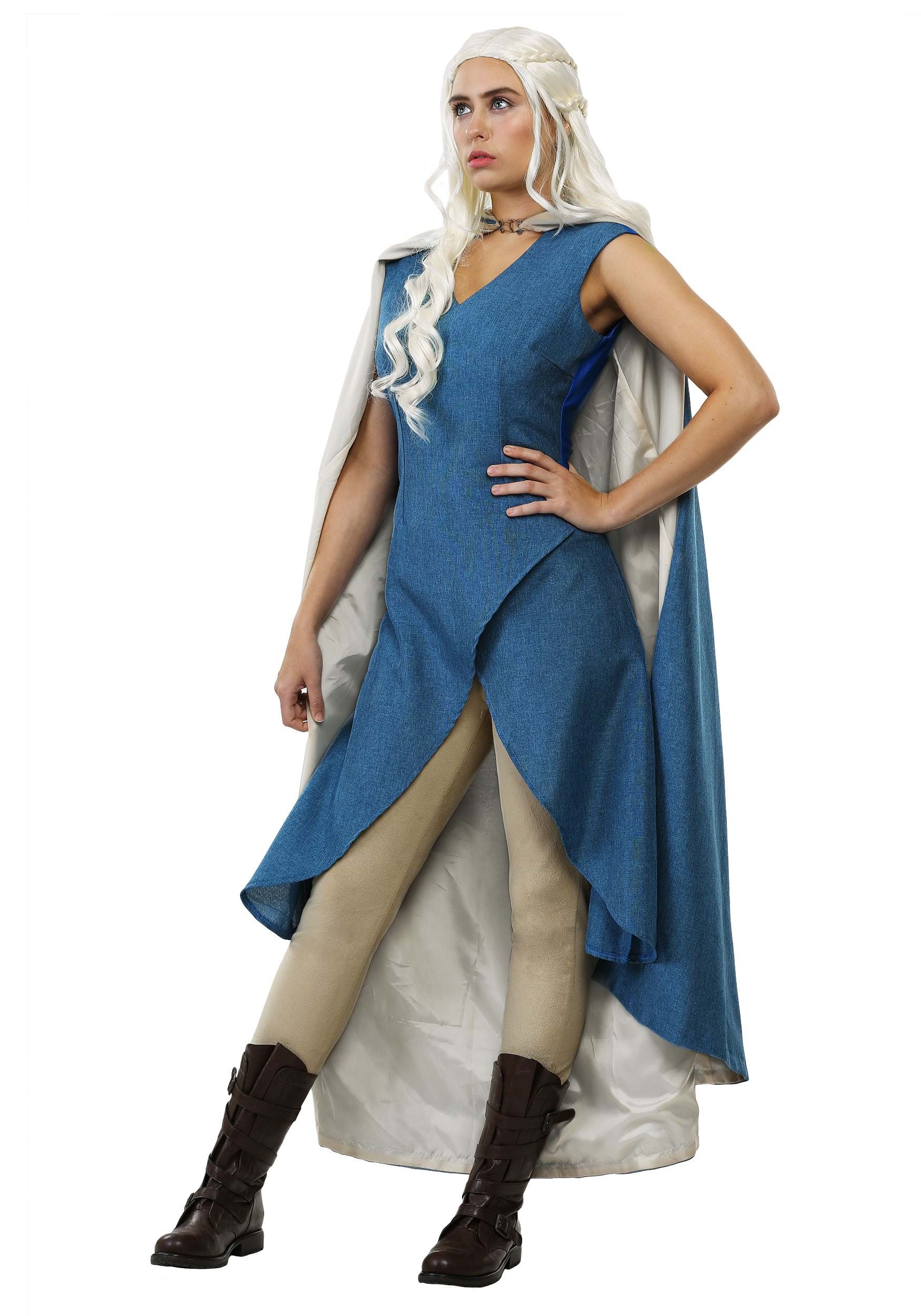 B-zhenyo Daenerys Targaryen Costume Game Queen Wig Cosplay Halloween Long Sleeve Pleated Dress Women Girls