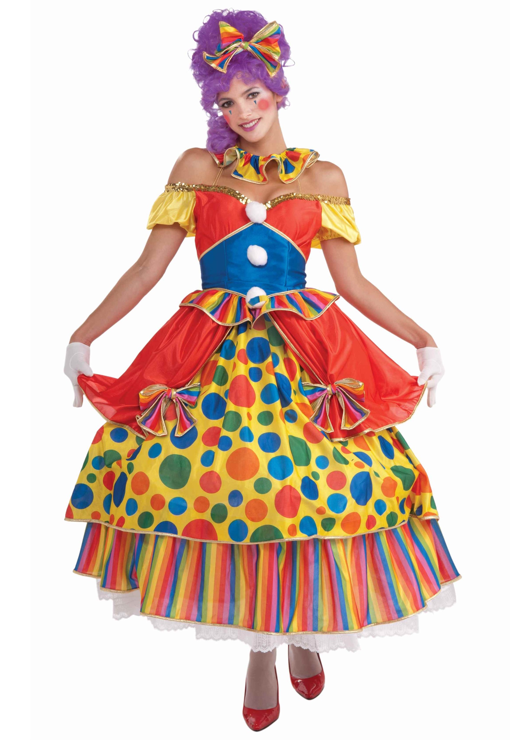 Clowning Around Woman Costume Mardi Gras Circus Clown Polka Dot Lady