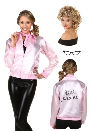 Womens Grease Pink Ladies Jacket And Sandy Wig Costume