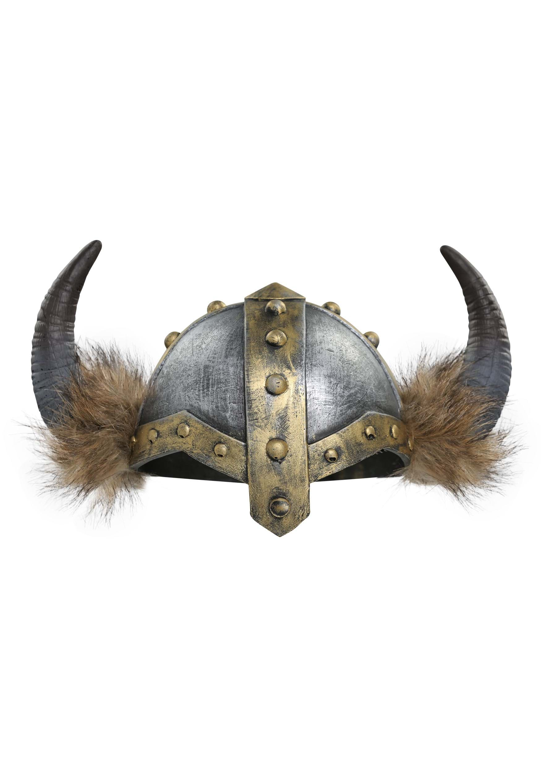 Medieval Viking Warrior Horns Black Helmet Fancy Dress Costume Hat