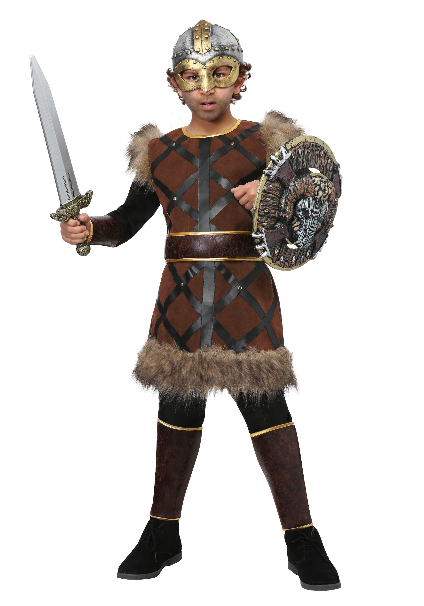 Boys Viking Costume Kids Historical Norse Warrior Medieval Outfit