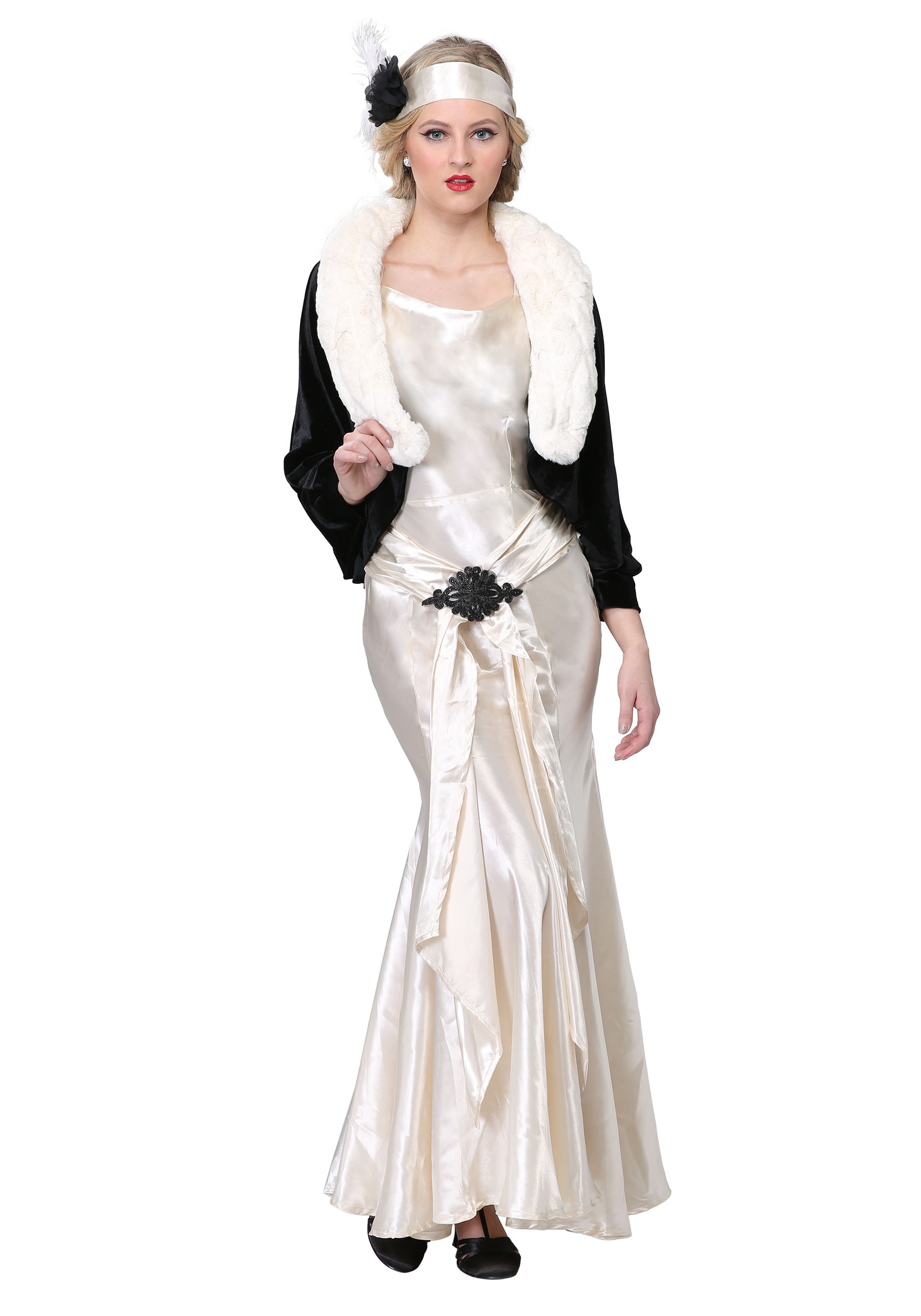 1920s Socialite Plus Size Women's Costume - lady in long white dress