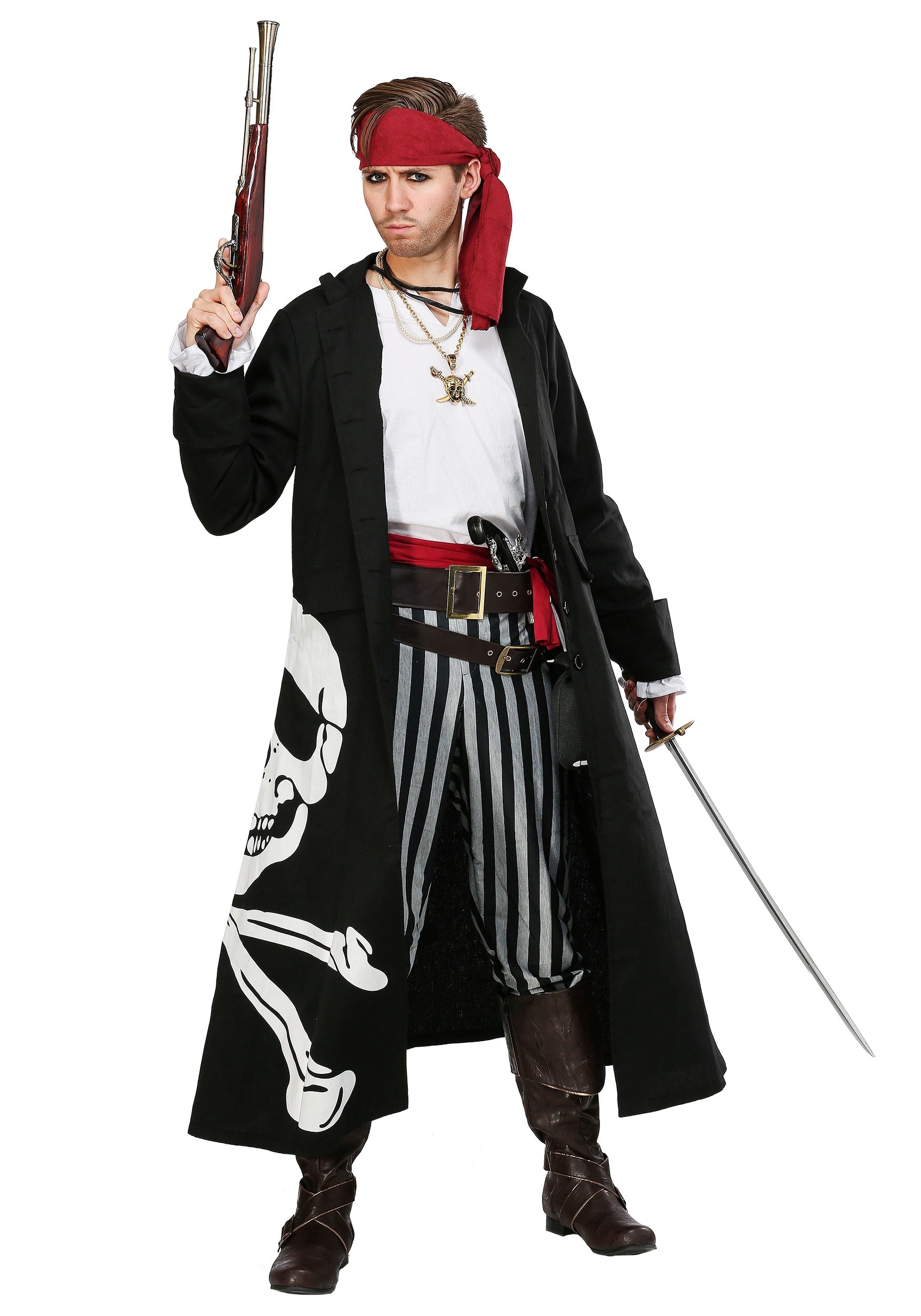 High Seas Buccaneer Pirate Captain Adult Mens Fancy Dress Costume Sizes S M L XL 