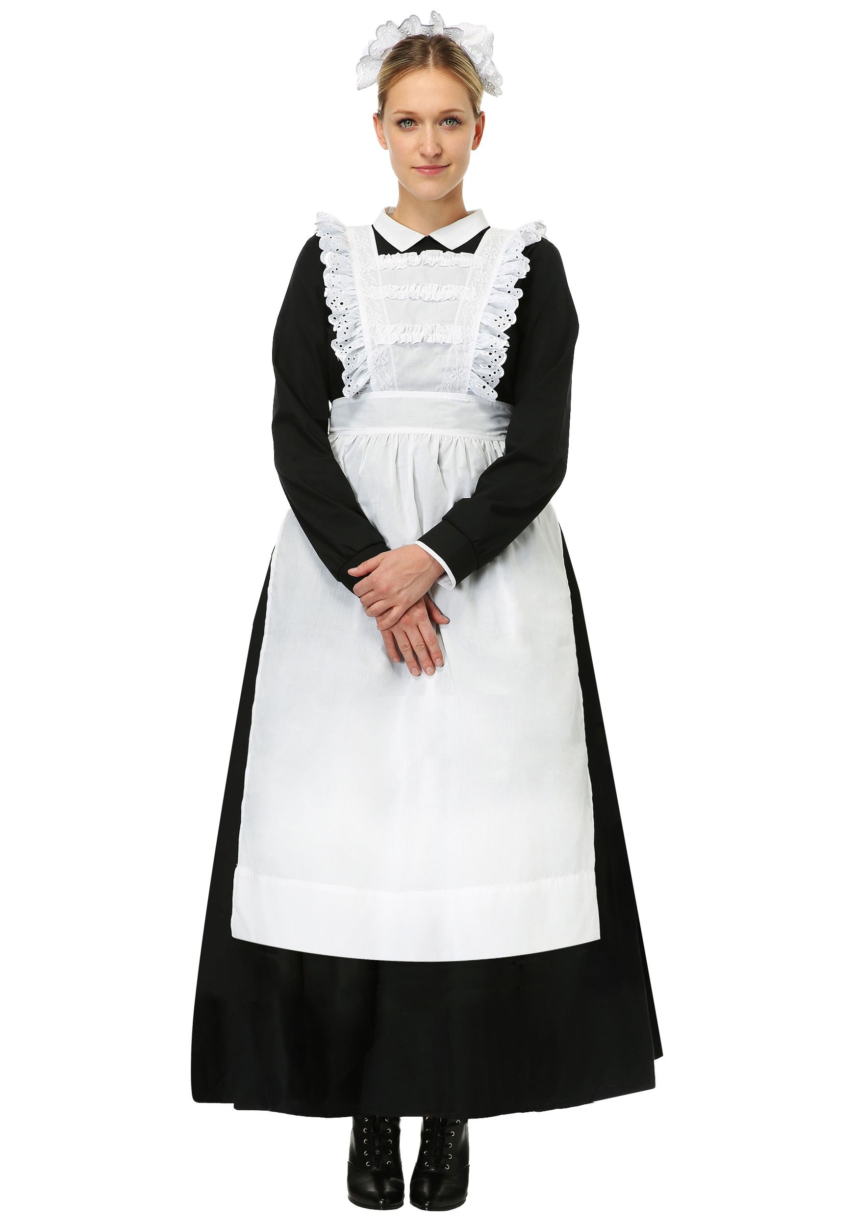 1950s Apron History: Tea Apron, Half Apron, Cobbler Apron Traditional Plus Size Maid Costume for Women $69.99 AT vintagedancer.com