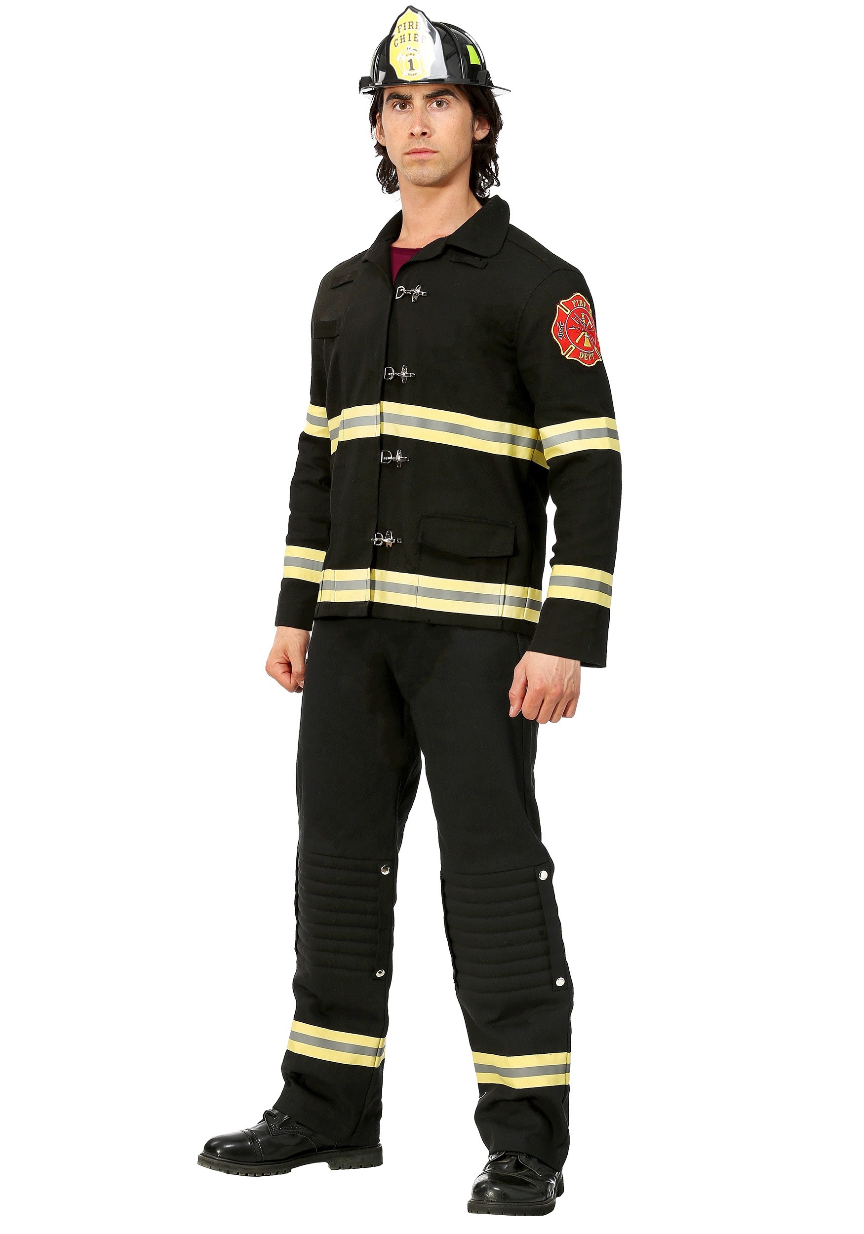 Photos - Fancy Dress FUN Costumes Black Uniform Firefighter Costume for Men Black/Yellow