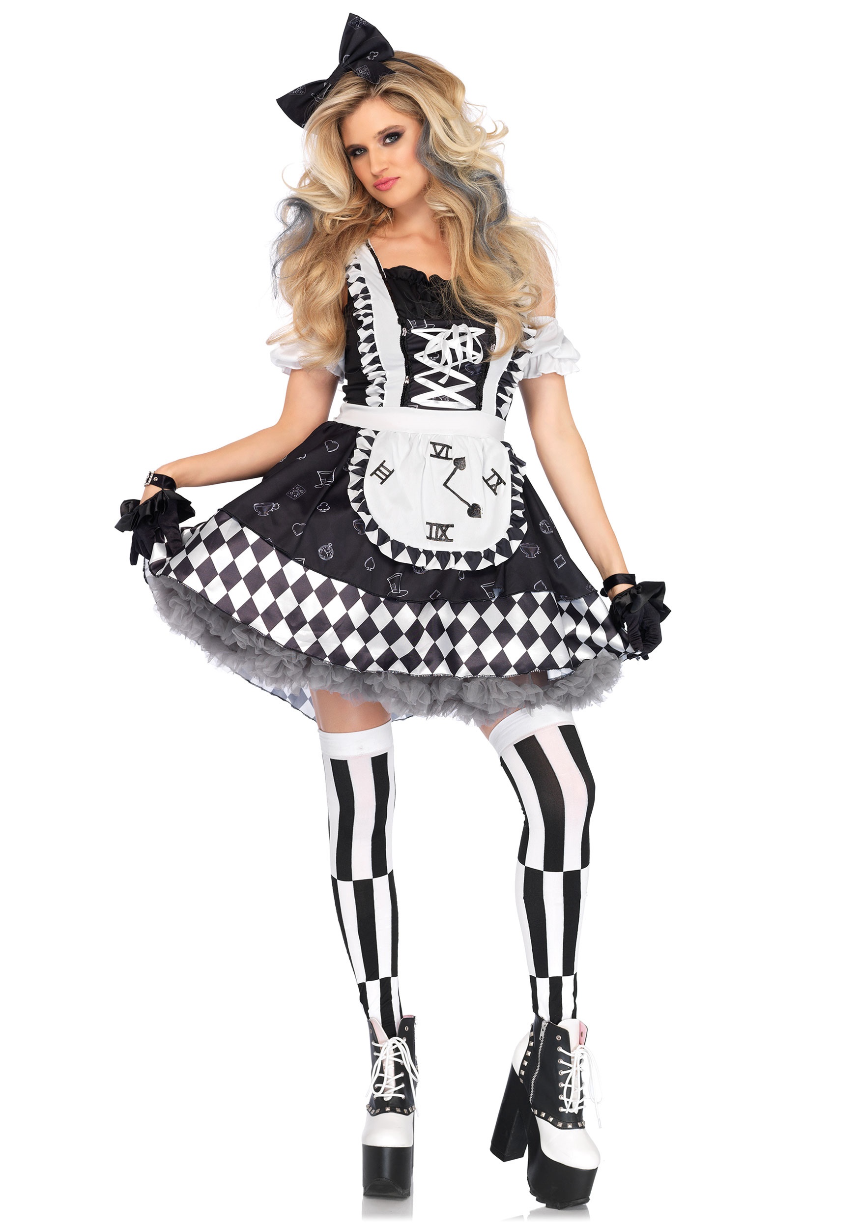 Women's Dark Wonderland Alice Costume with Dress and Headband