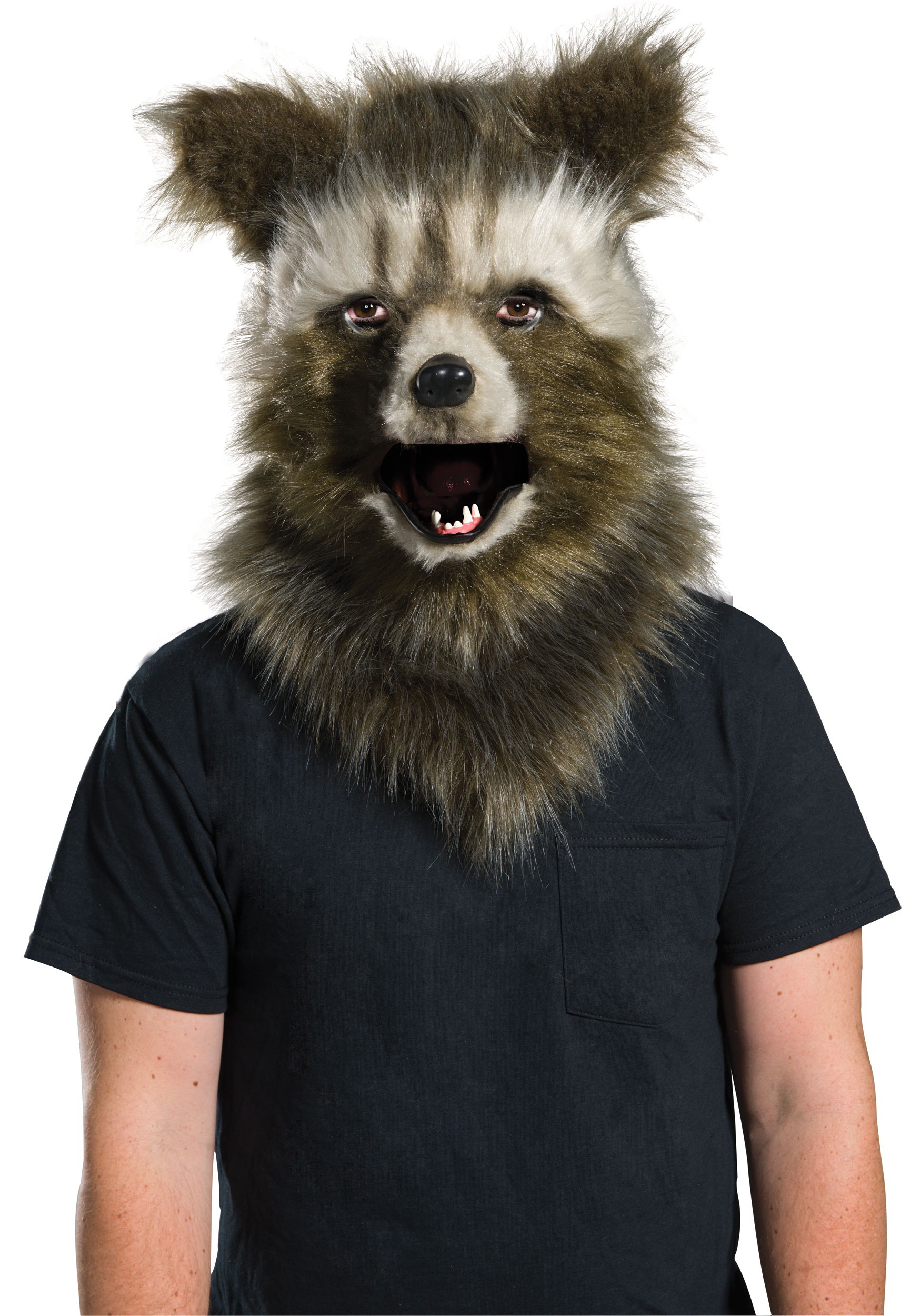 Rocket Raccoon Movable Jaw Faux Fur Mask - DeluxeAdultCostumes.com