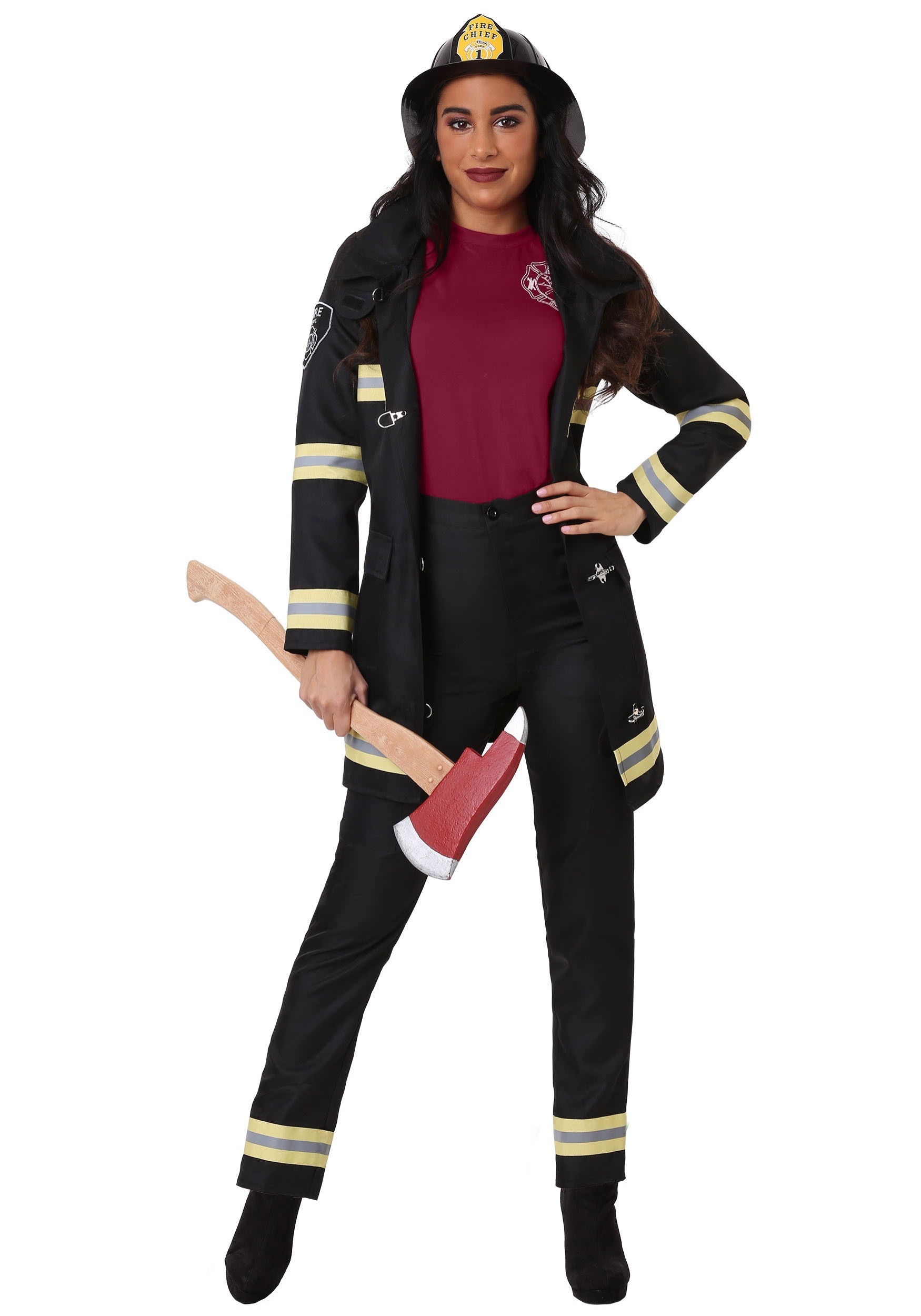 Disfraz de bombero negro adulto con casco Multicolor