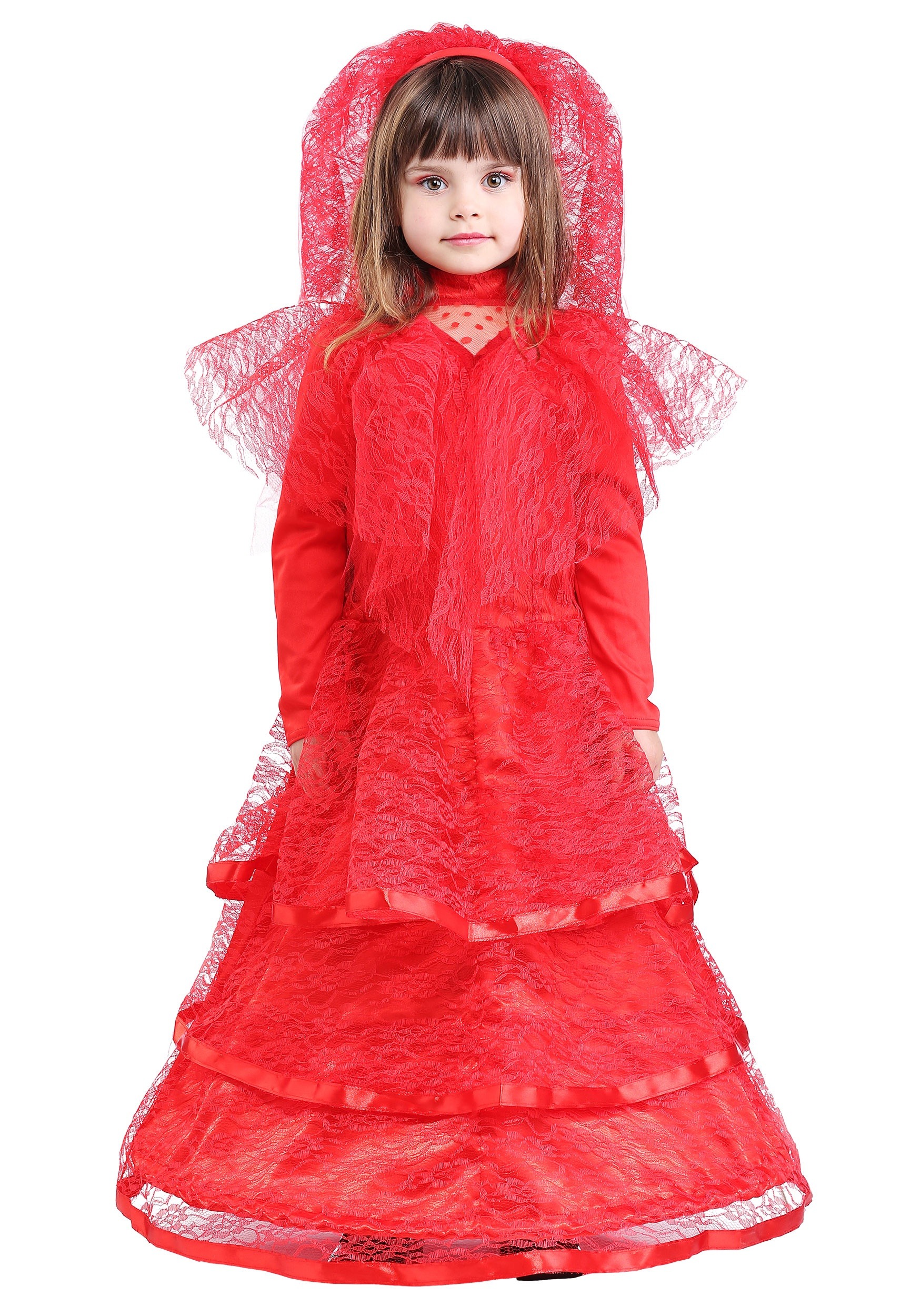 Disfraz de vestido de novia rojo gótico para niños pequeños Multicolor