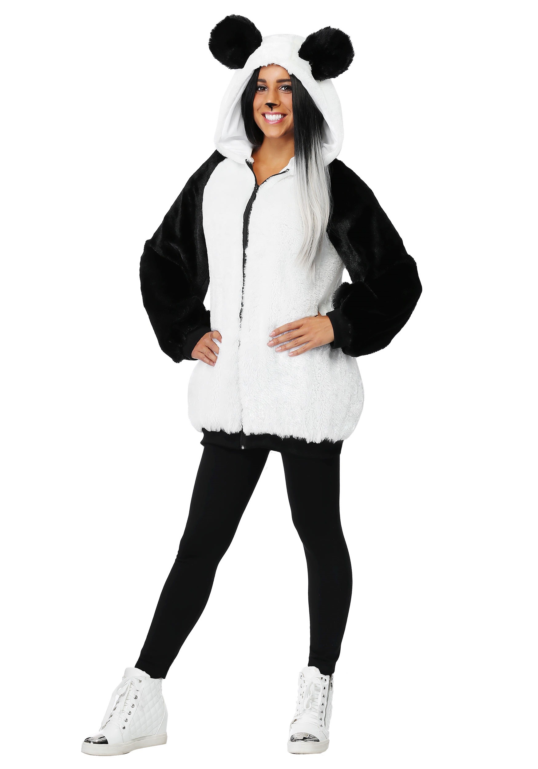 Photos - Fancy Dress Panda FUN Costumes  Hooded Jacket Costume for Women Black/White 