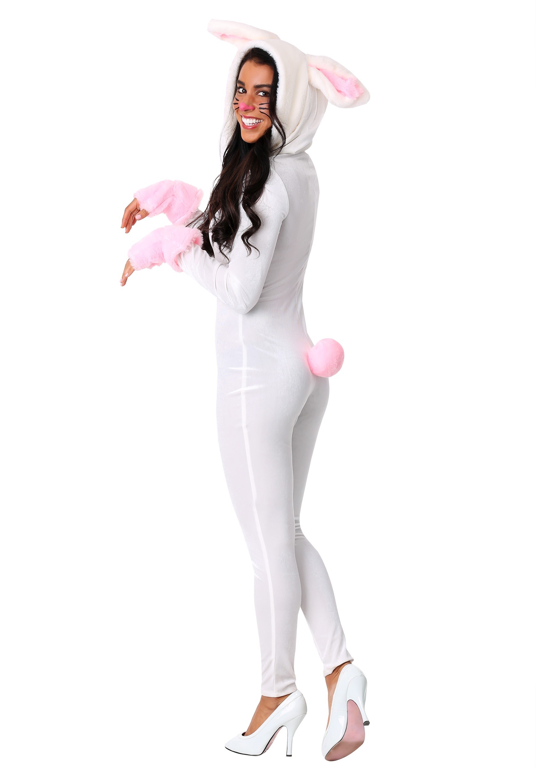 Fuzzy White Rabbit Costume For Women , Snow Bunny Costume
