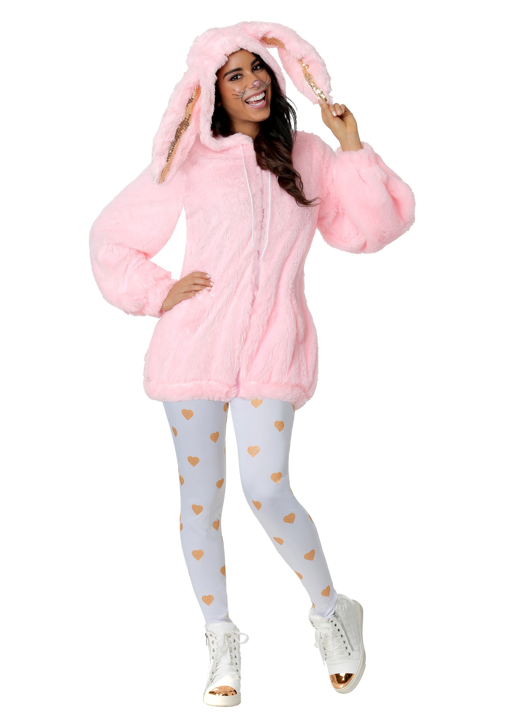 Women s Plus Size Fuzzy Pink Bunny  Costume 