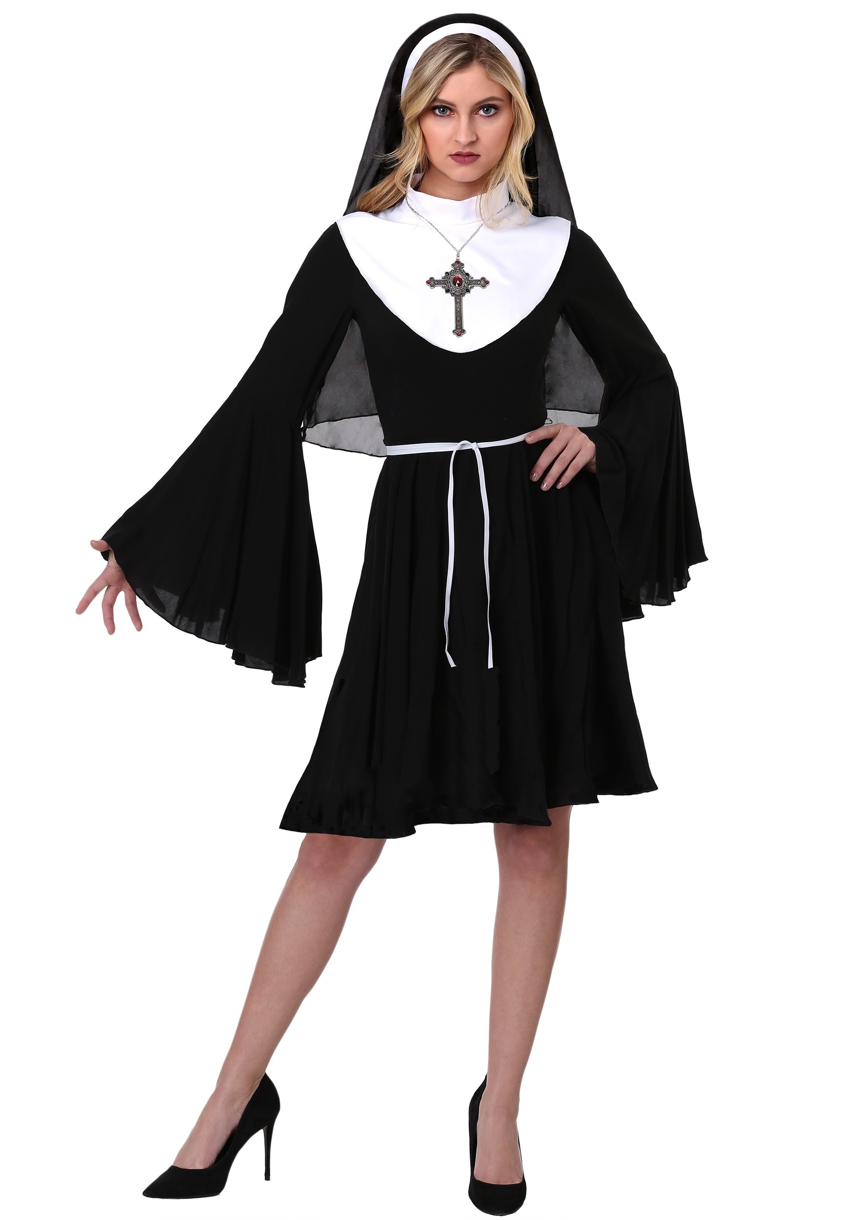 Funny Hot Sexy Women Religious Nun Sister Dark Black Dress Costume