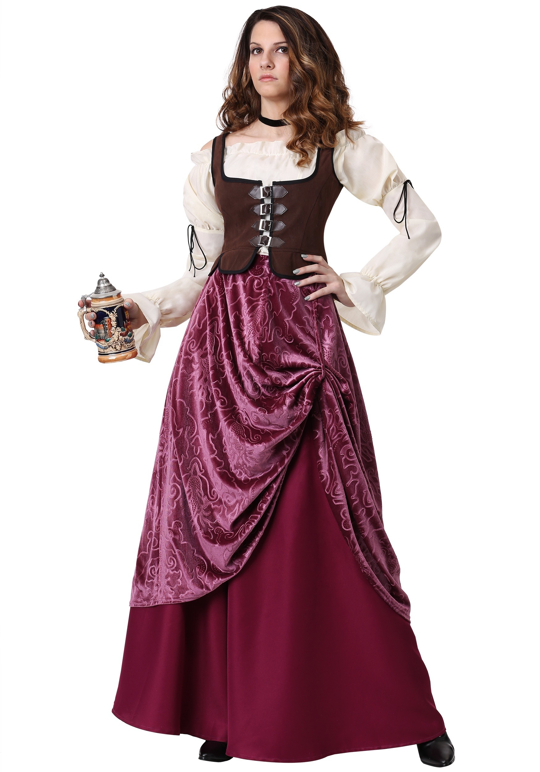 Costume Wench Victorian Renaissance Long Sleeve Dress Witch Medieval Cosplay CA