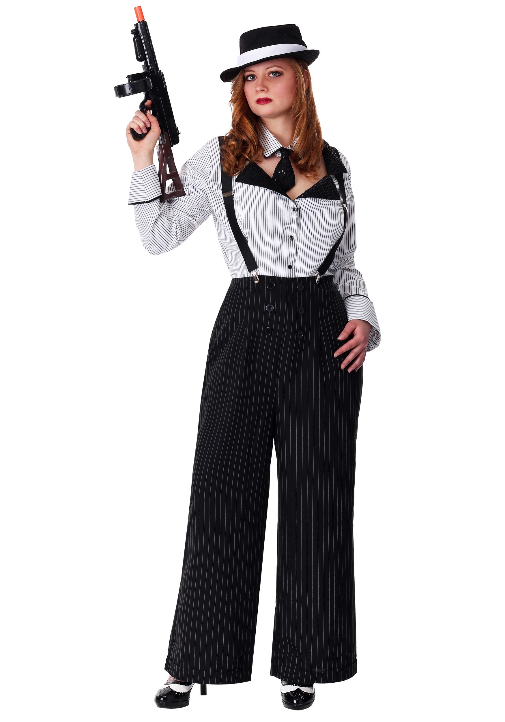 Ladies Pinstripe Gangster Trouser Suit 1920s Costume 