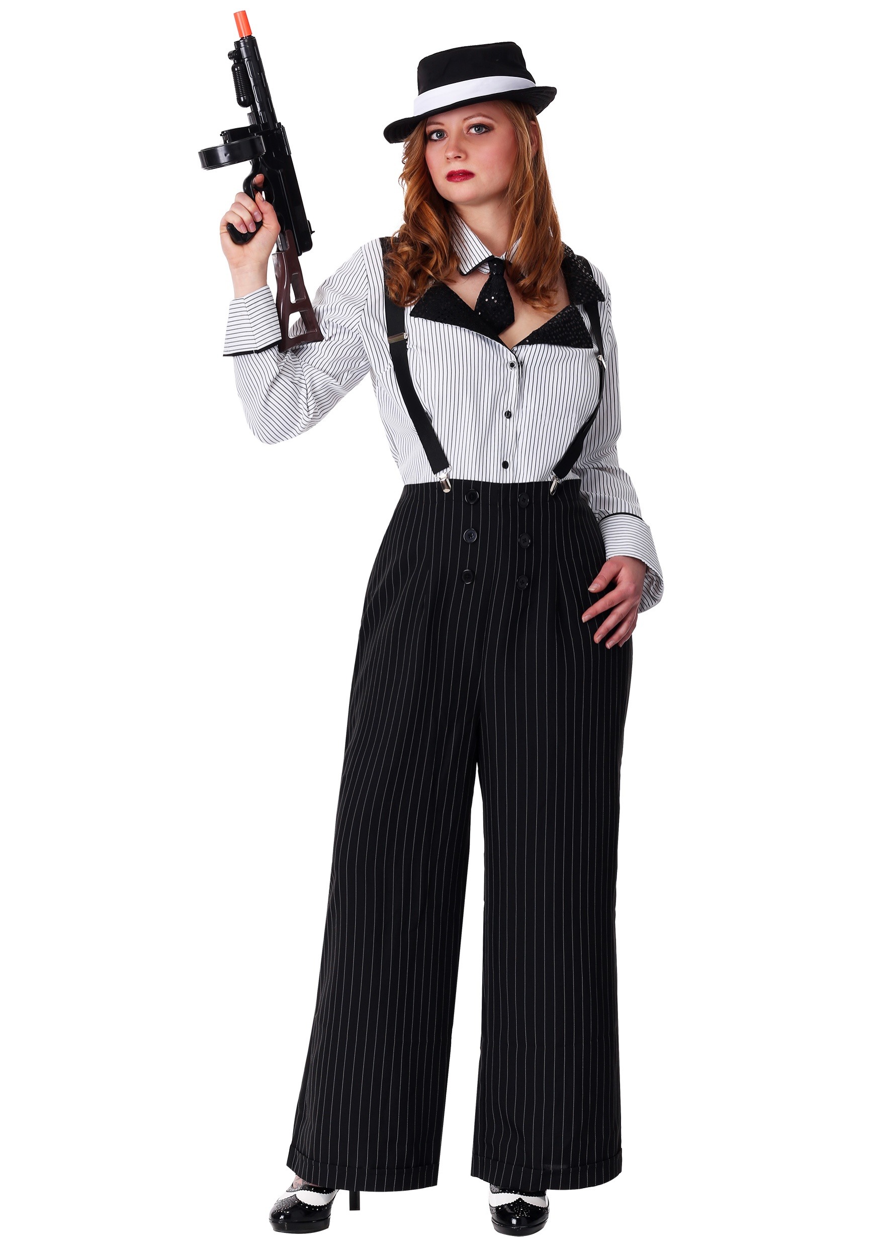 Plus Size Pinstripe Gangster Costume for Women