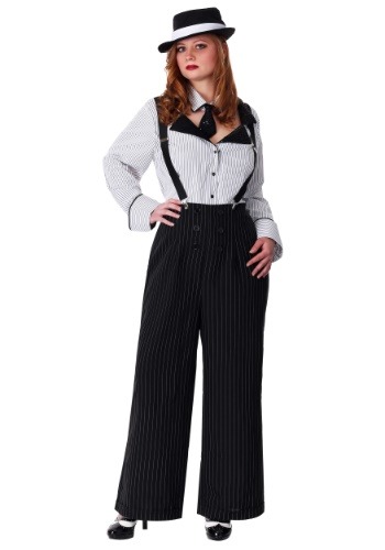 Pinstripe Gangster Outfit with hat - plus size gangster woman costume