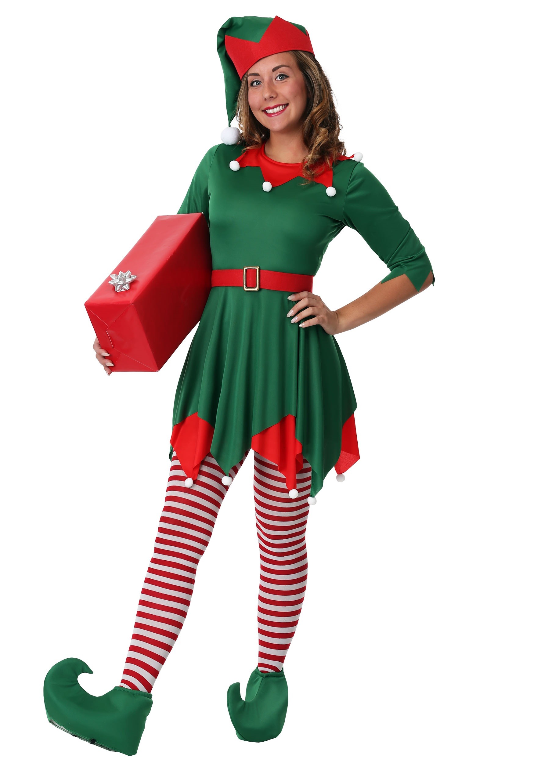 Ladies Elf In Charge Costume Adults Christmas Santas Helper Fancy Dress Xmas