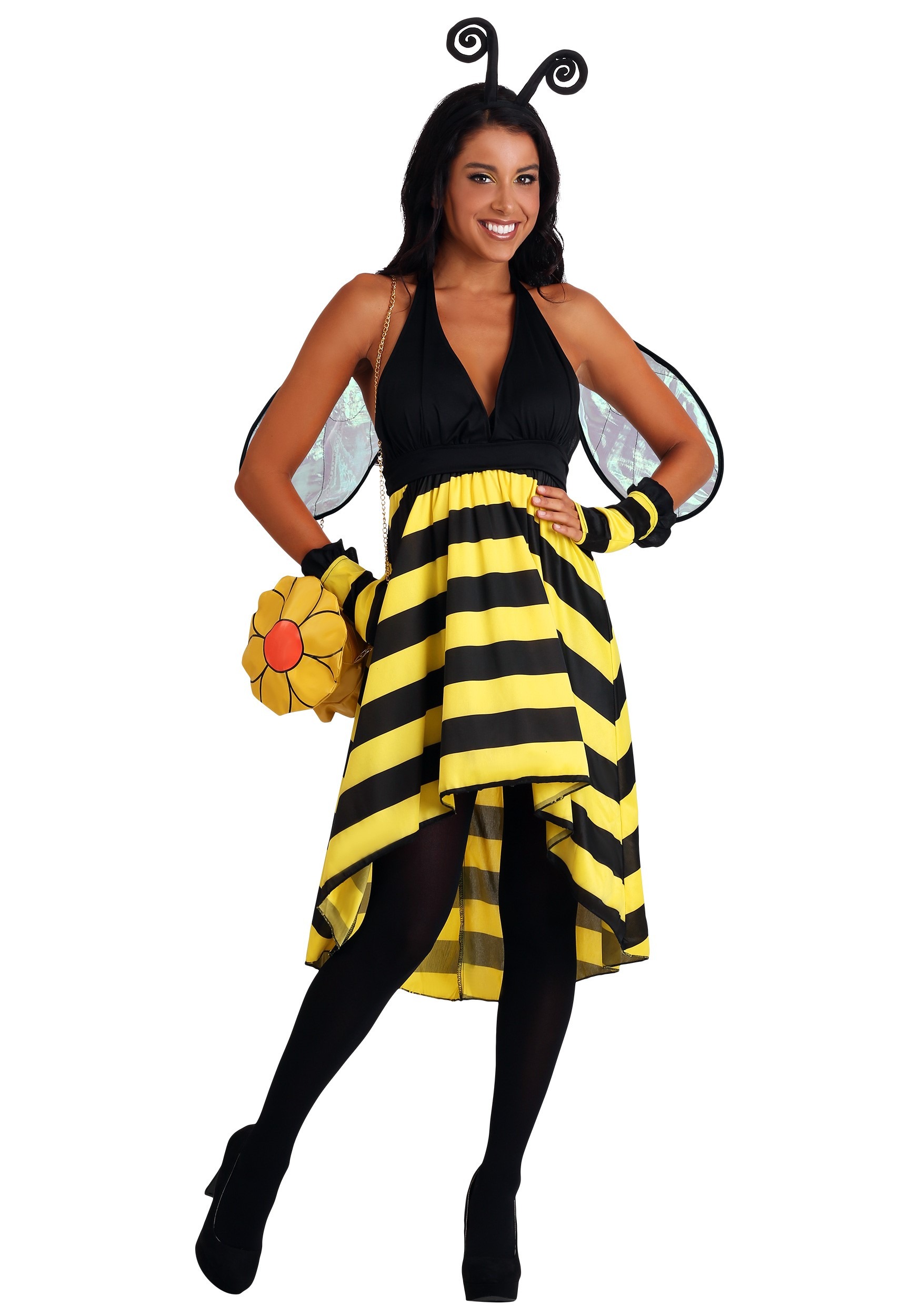 Bumble Bee Mini Dress Sexy Adult Halloween Costume Naughty Skimpy Queen Bee Outfit W Wings 2959