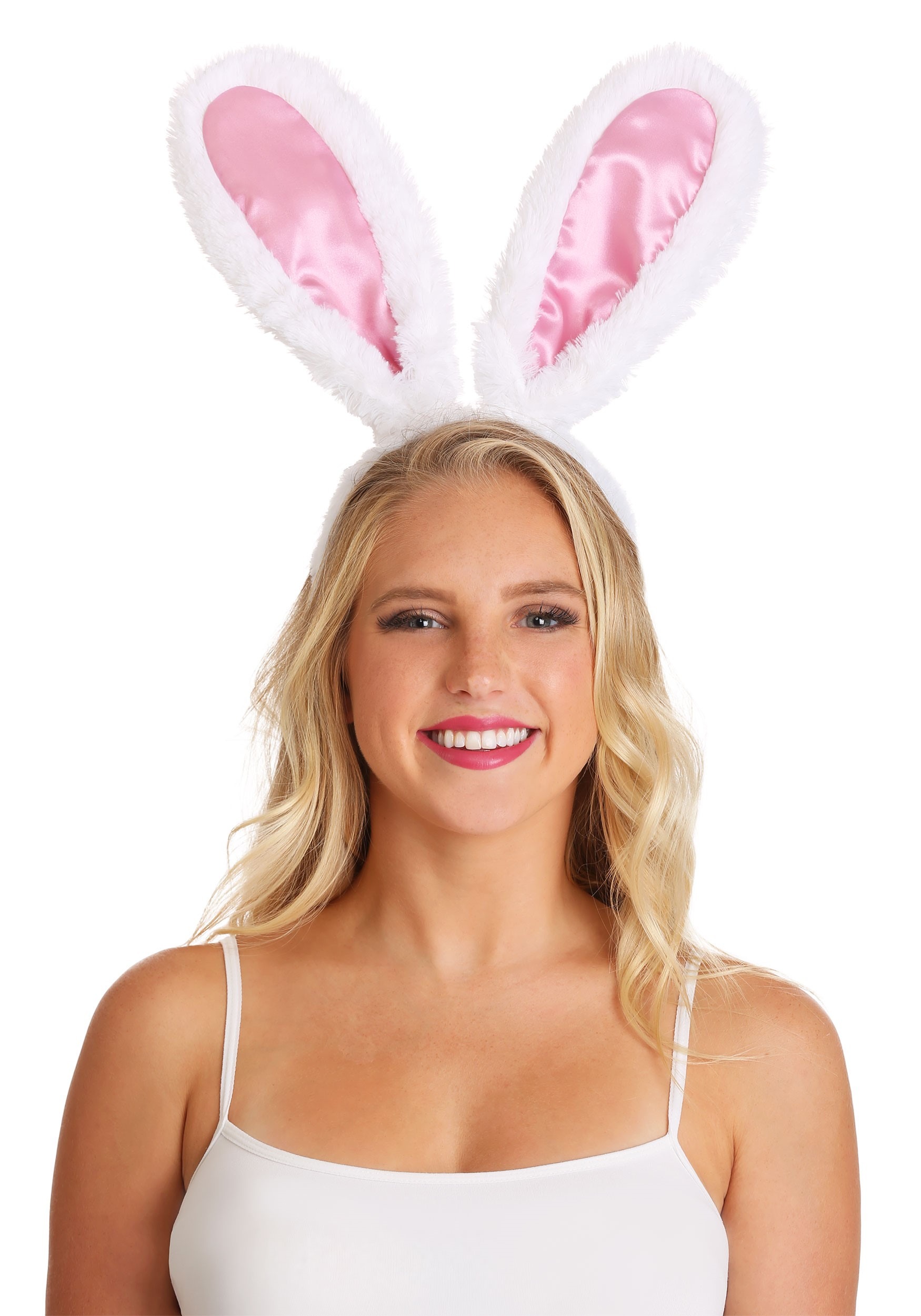 Large White Satin Bunny Ears On Headband Fancy Dress Rabbit Costume Accesso...