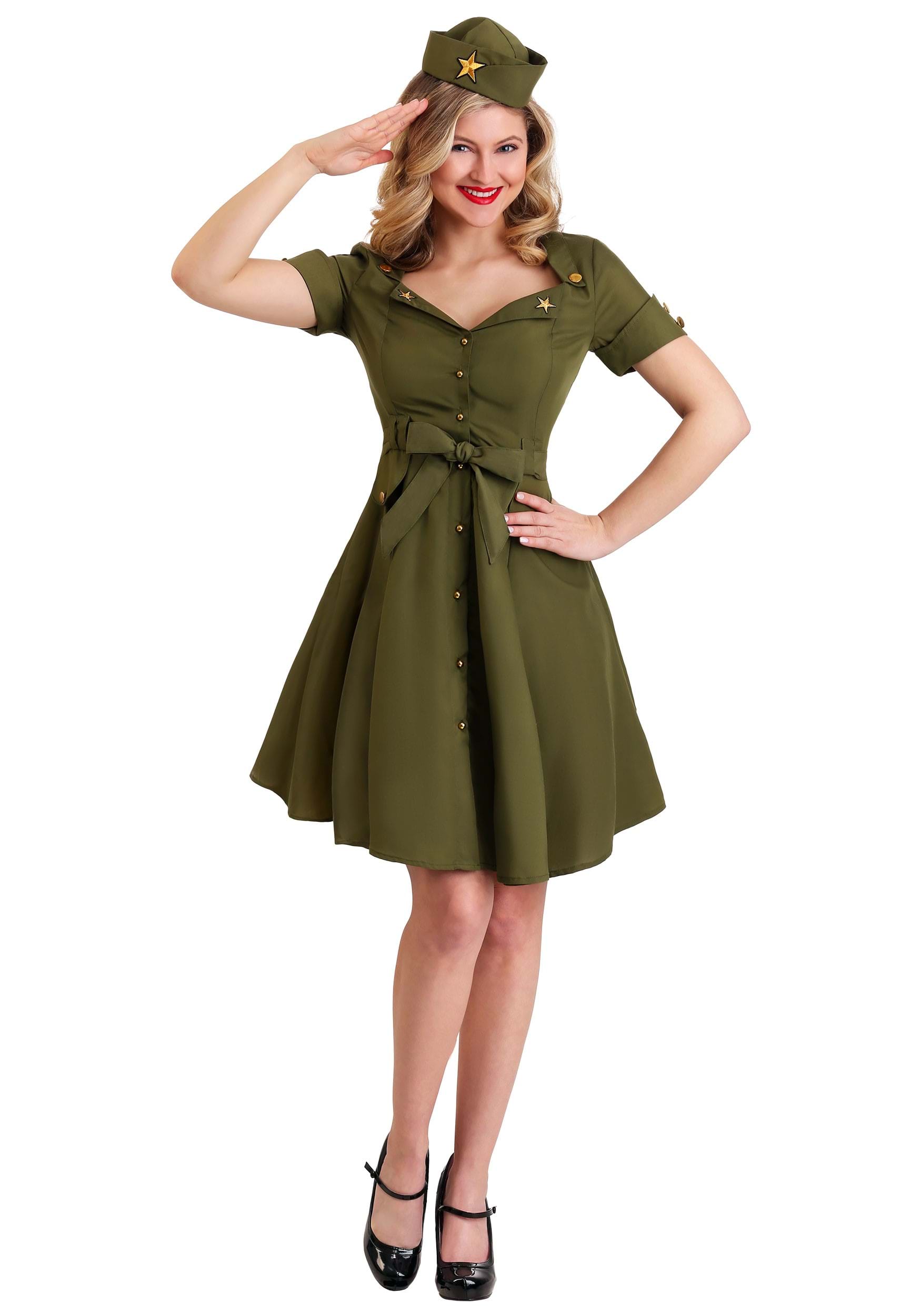 Pin Up Girl Costumes | Pin Up Costumes Womens Vintage Combat Cutie Costume Dress $39.99 AT vintagedancer.com