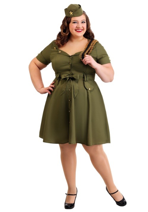 1940s Costumes- WWII, Nurse, Pinup, Rosie the Riveter Womens Plus Size Vintage Combat Cutie  AT vintagedancer.com