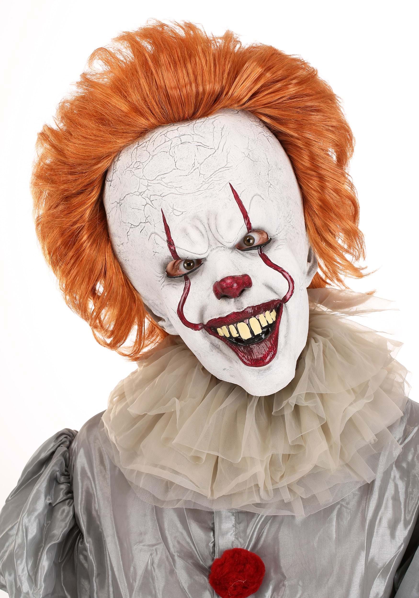 Adult Halloween Scary Pennywise Clown Foam Mask Red Hair Fancy Dress Horror 