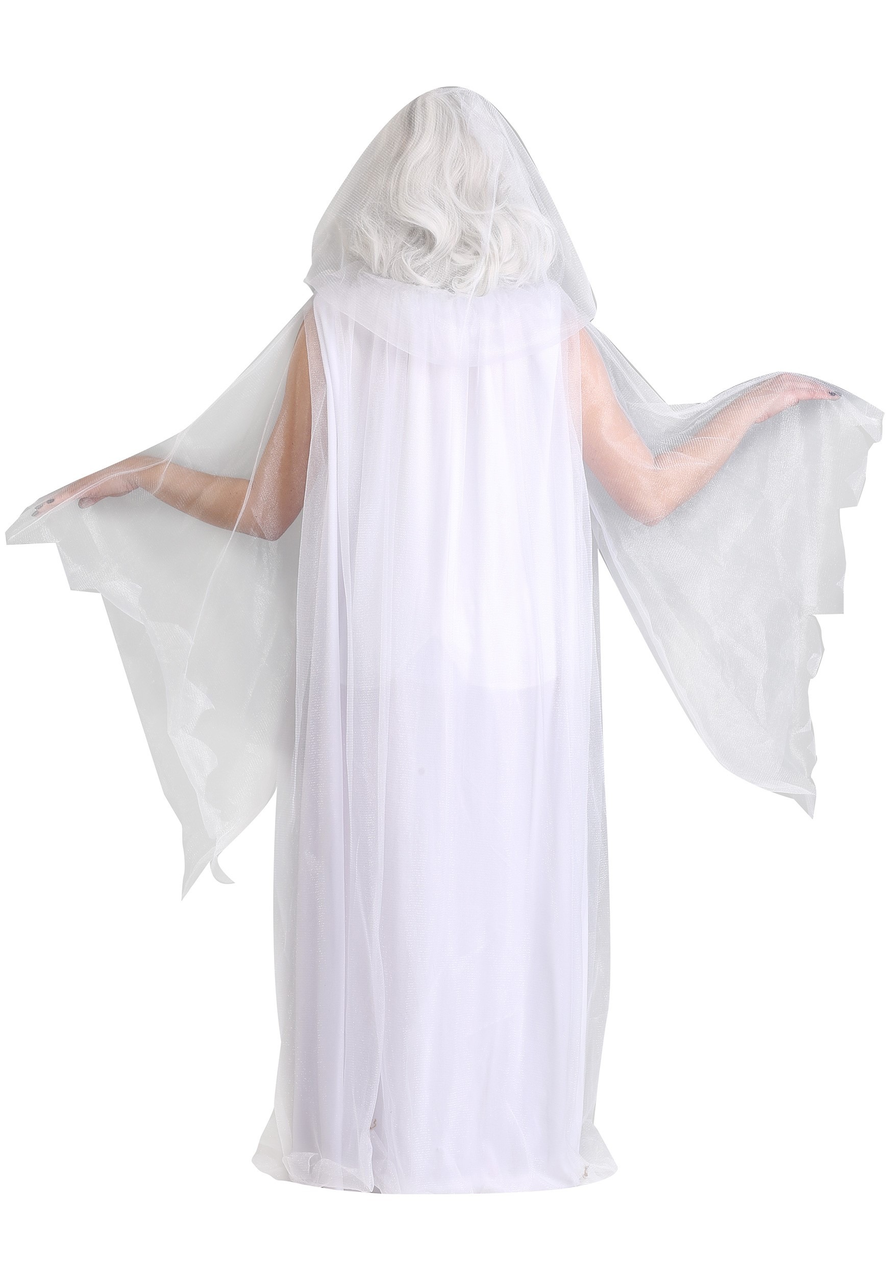 Hooded Cape Mens Ladies White Haloween Ghost Fancy Dress Cape 