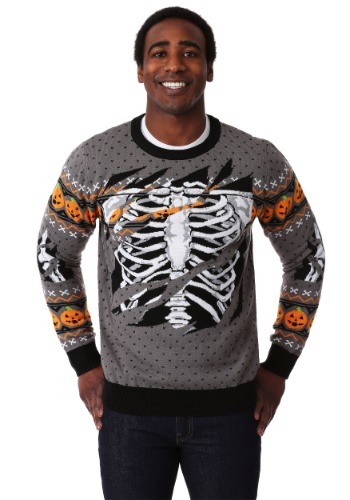 Ripped Open Skeleton Adult Ugly Halloween Sweater