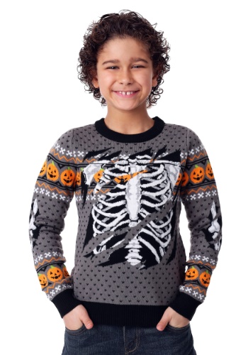 Child Ripped Open Skeleton Halloween Sweater