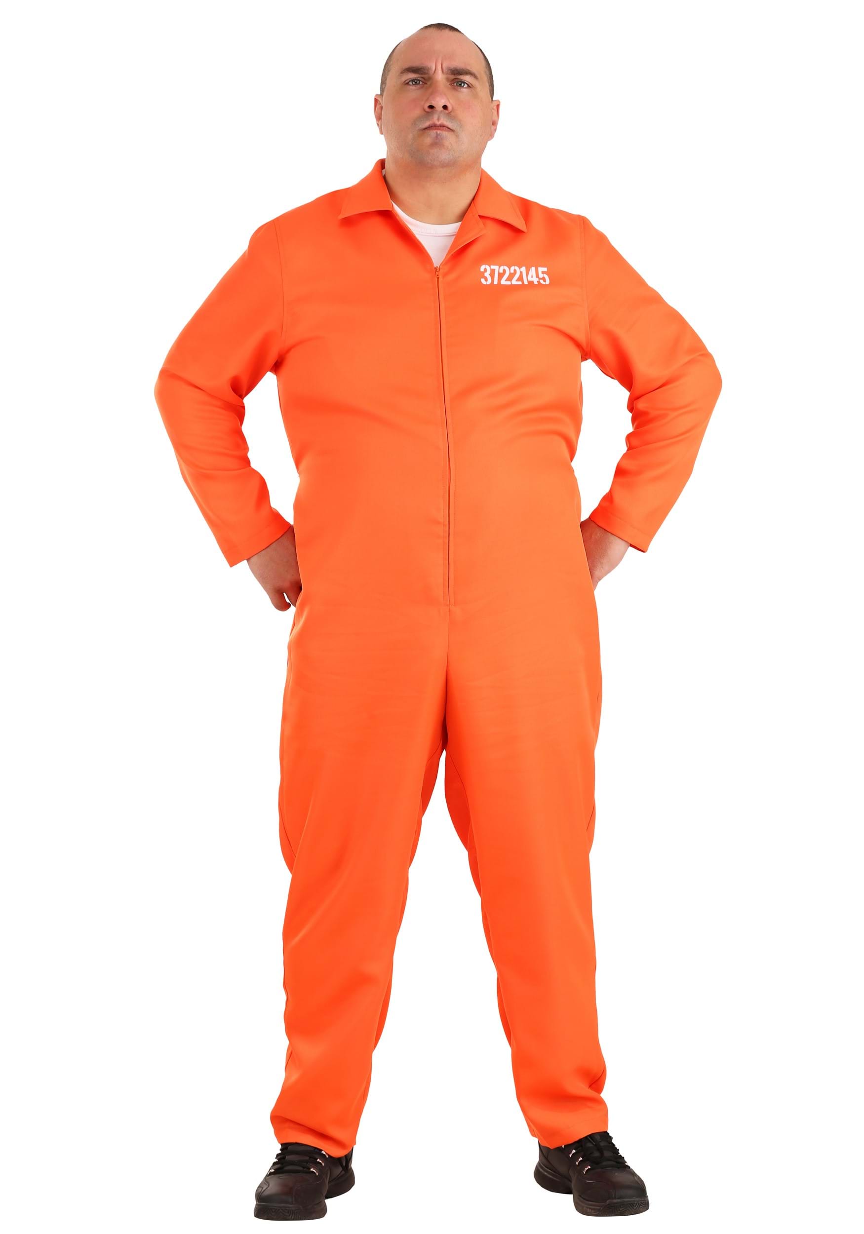 Photos - Fancy Dress FUN Costumes Men's Plus Size Orange Prison Jumpsuit Orange/White