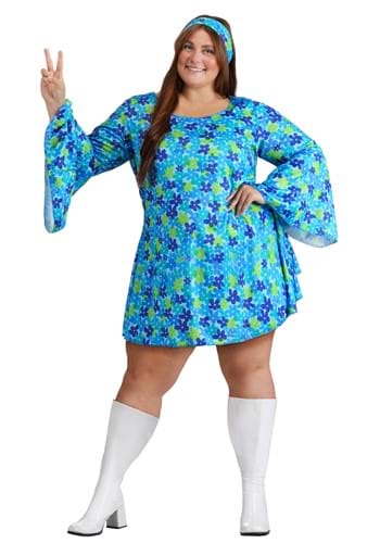 70s Wild Flower Dress Costume Womens Plus Main 1