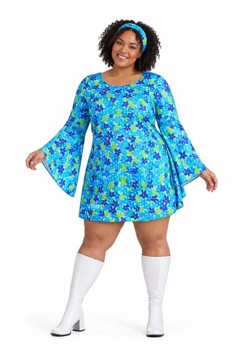 Plus Size Wild Flower 70s Disco Dress for Women New Main