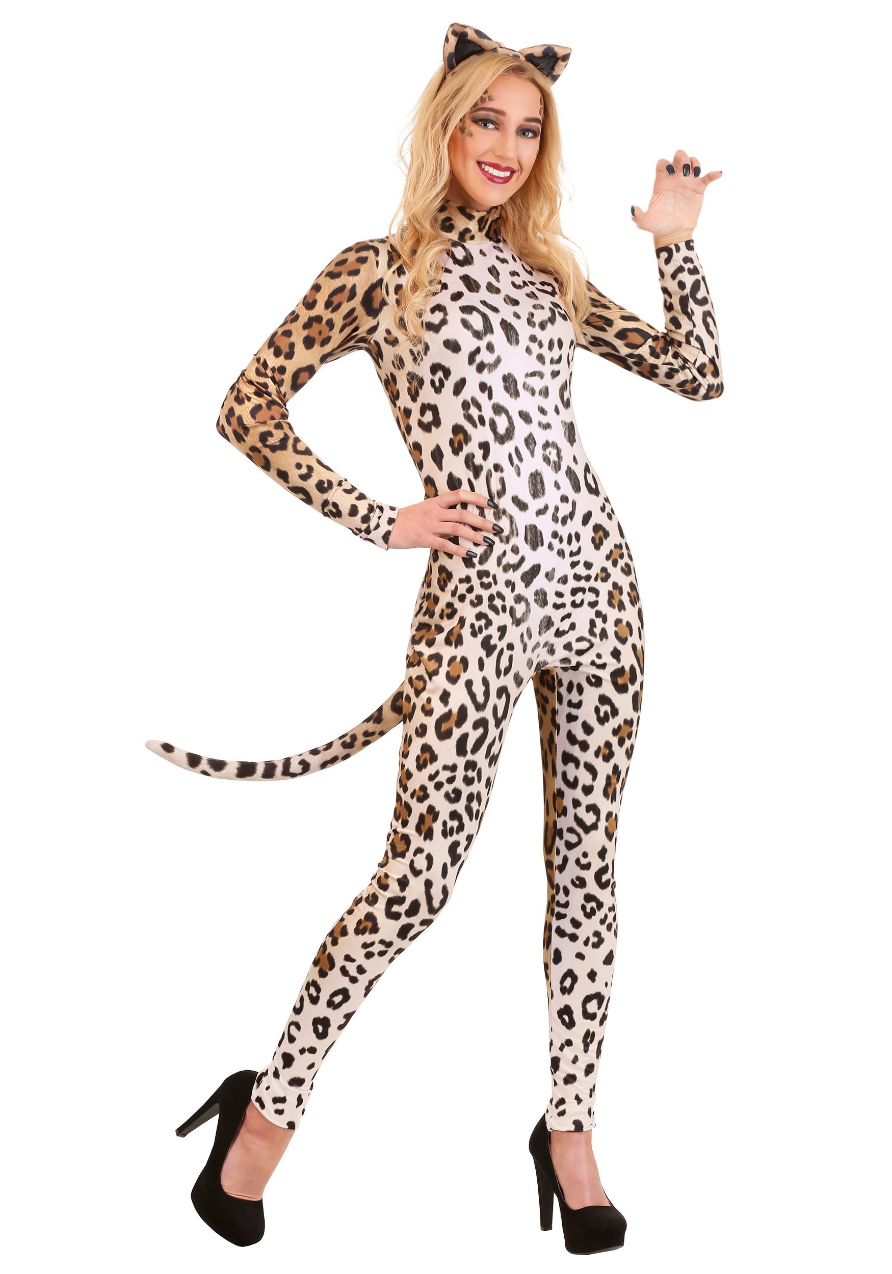Leopard Kitty Costume Adult Halloween Dress Animal Print Fur Cheetah.