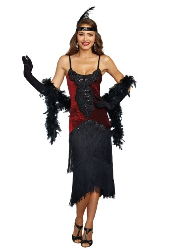 Black beaded Women's Vintage Flapper Dress Costume - plus size available with black fringe