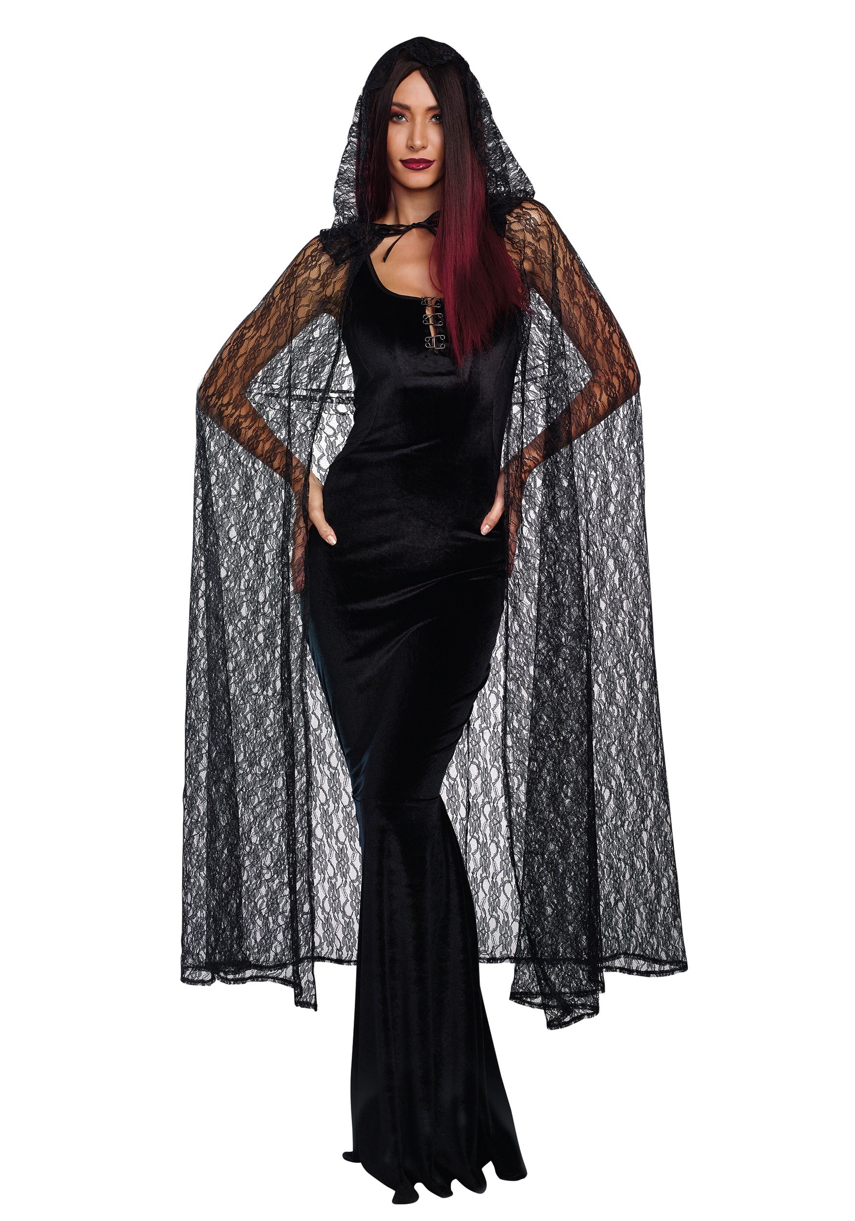 Ladies Black & Red Coffin Cape Halloween Fancy Dress Accessory One Size Fits All 