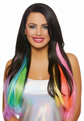 Long Wavy 3-Piece Neon Rainbow Hair Extensions
