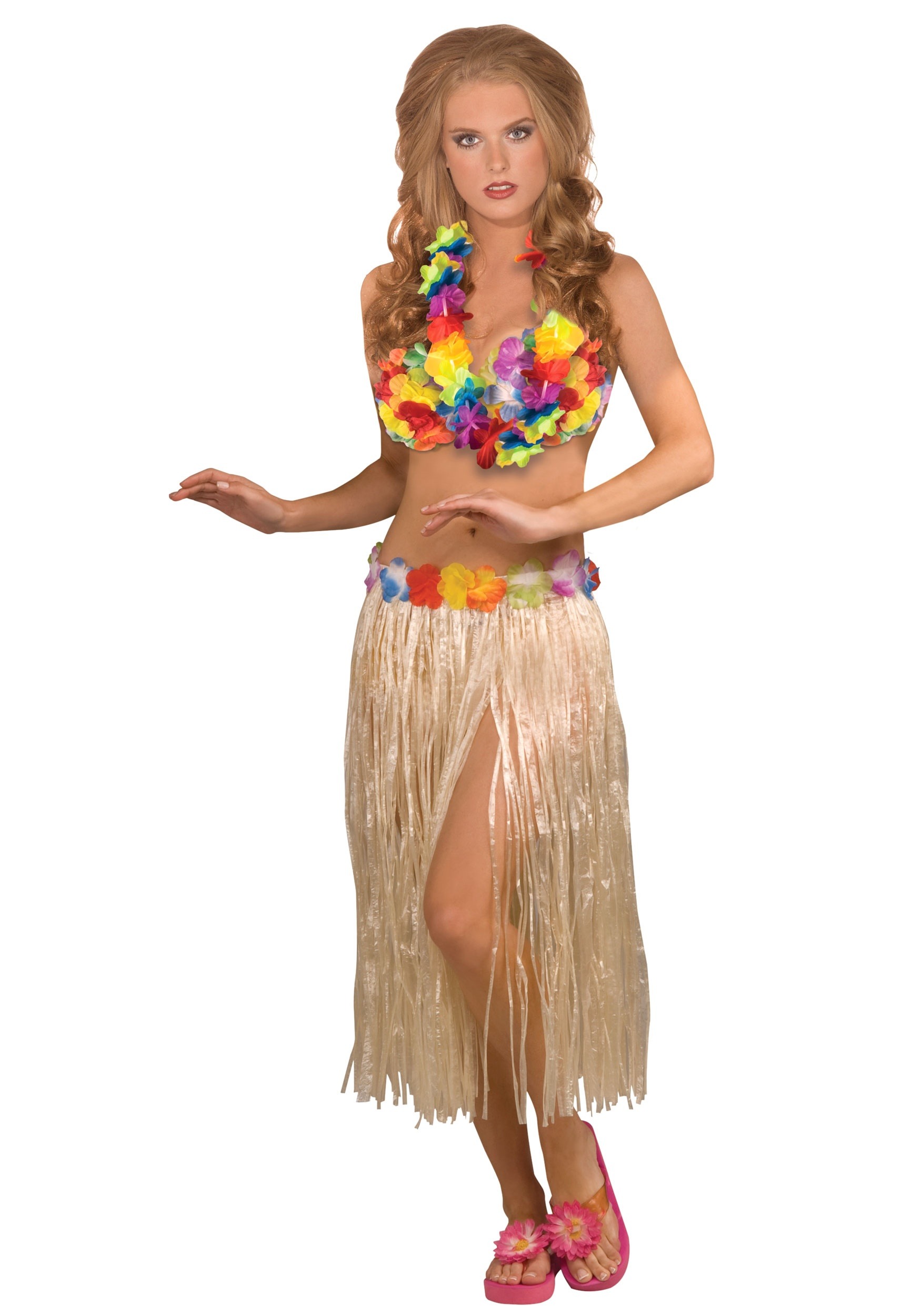Ladies Hawaiian Hula Skirt Lie Hula Set Halloween Fancy Dress Party Accessories
