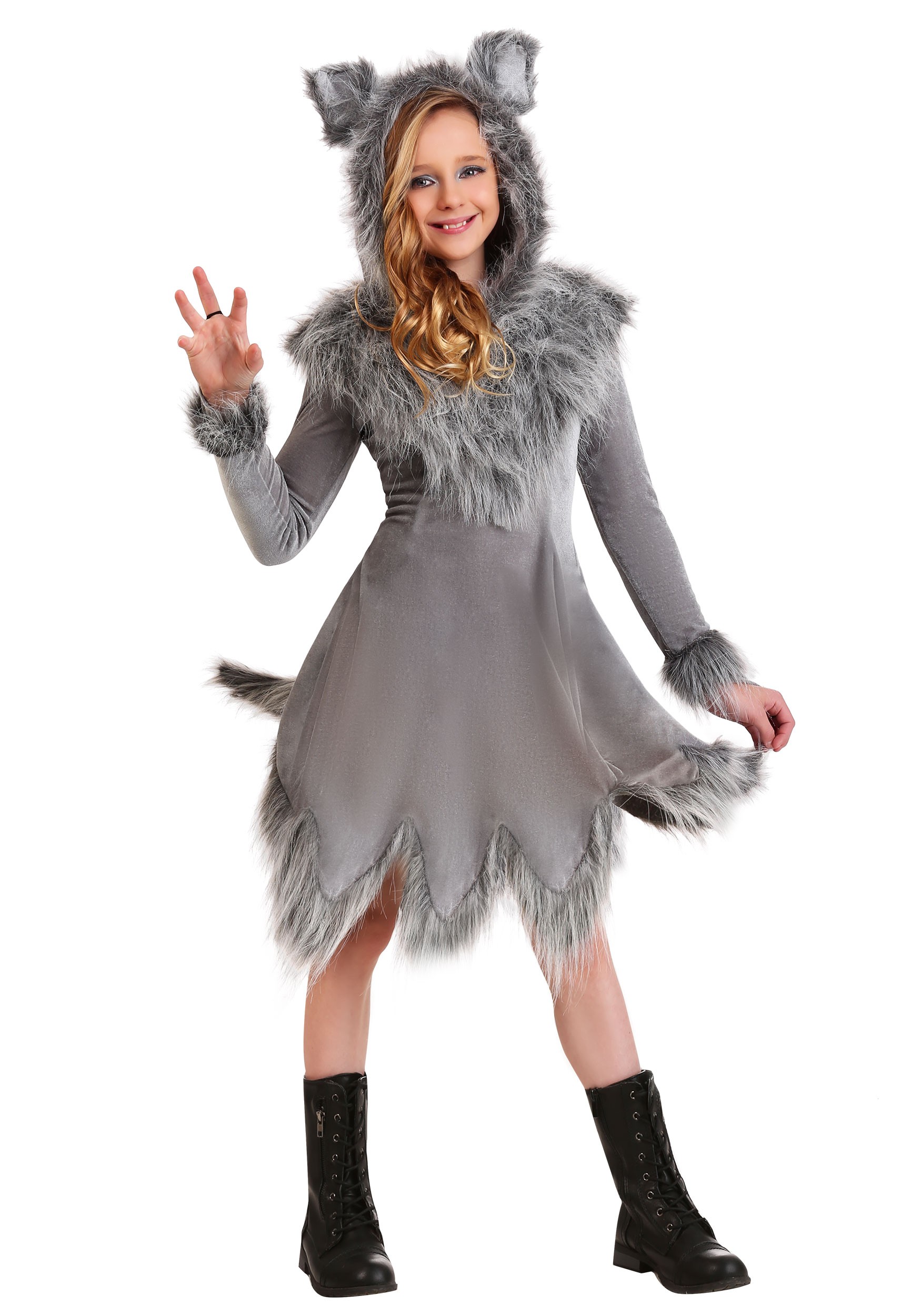 Girl's Grey Wolf Costume with Hooded Dress | Werewolf Costumes