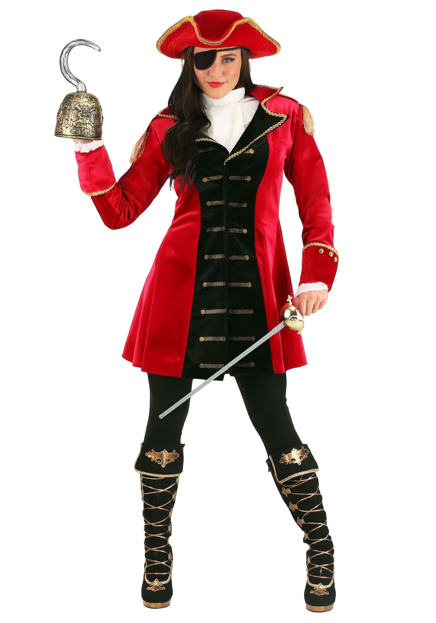 Adults Captain Hook Costume - X-Large - Red and Gold Pirate Coat